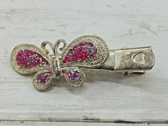 Vintage Butterfly Beak Hair Clip Barrette Silver With Pink  display picture 2