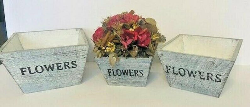 Rustic Farmhouse Solid Wood Rectangular Succulent Pots Planter Boxes Set of 3 image 11