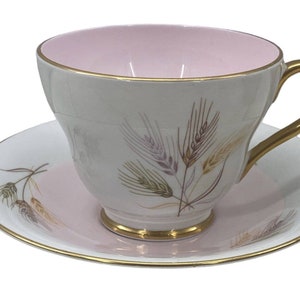 Beautiful Friedlanders England Tea Cup & Saucer Hand Painted Summer Pink Wheat