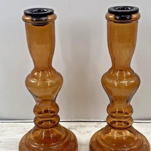 Kerzenhalter Amber Elegant Pressglas 2er Set Vintage 9 Zoll