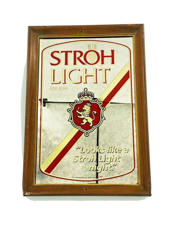Vintage STROH LIGHT BEER Framed Wall Mirror Sign Looks Like Stroh