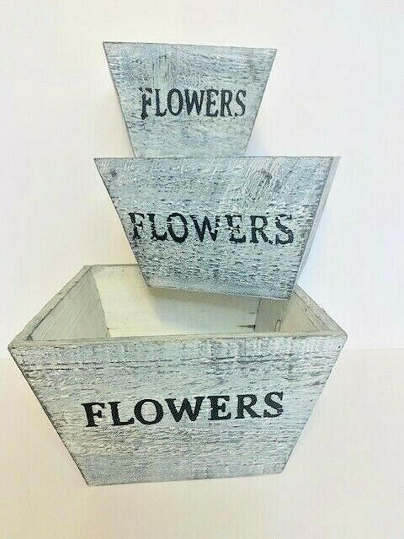 Rustic Farmhouse Solid Wood Rectangular Succulent Pots Planter Boxes Set of 3 image 5