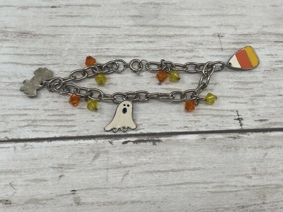 Vintage Halloween Bangle Charm Beaded Bracelet Me… - image 7