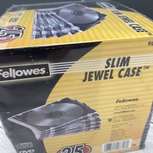 NEW Fellowes Slim Jewel Case Clear/Black 25/Pack 98316 25 Slim Cases