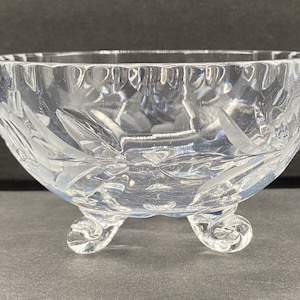 Vintage Lead Cut Crystal Glass 3 Footed Crystal Bowl Dish Floral Design