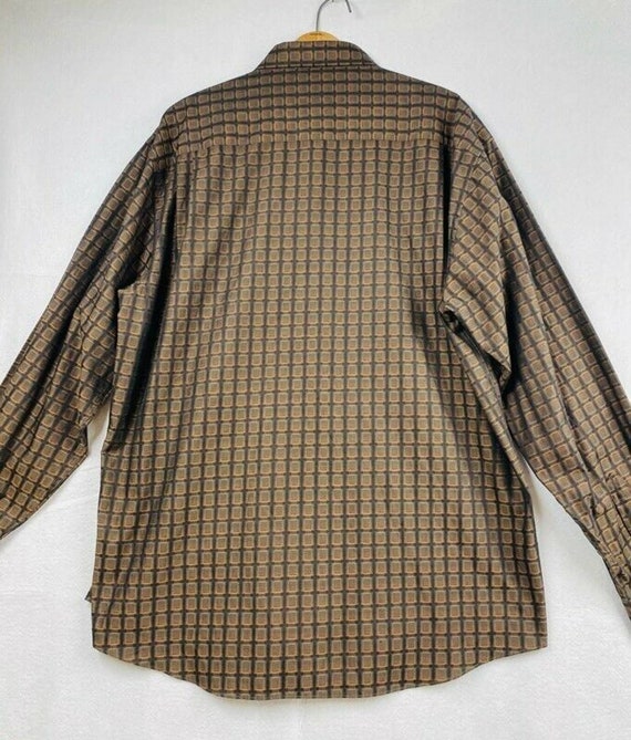 Cotton Reel Mens Button Front Shirt Brown Gray Geometric Long Sleeve Pocket XXL
