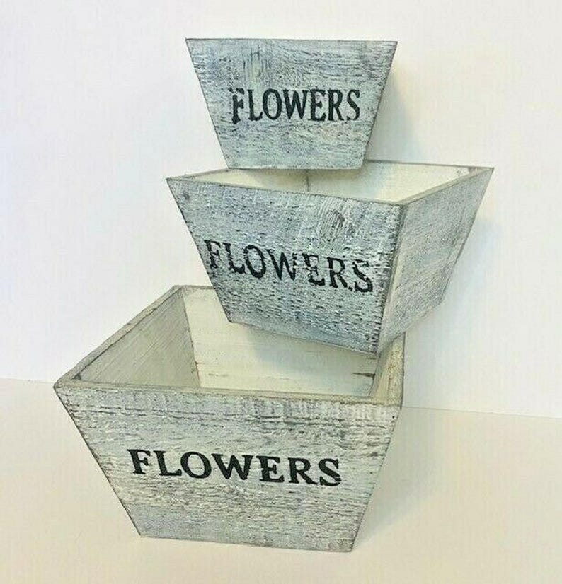 Rustic Farmhouse Solid Wood Rectangular Succulent Pots Planter Boxes Set of 3 image 1