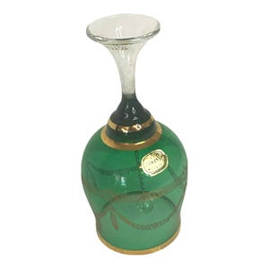 Campana di cristallo di Boemia Campana da tavolo Decorazione verde oro Arte cecoslovacca