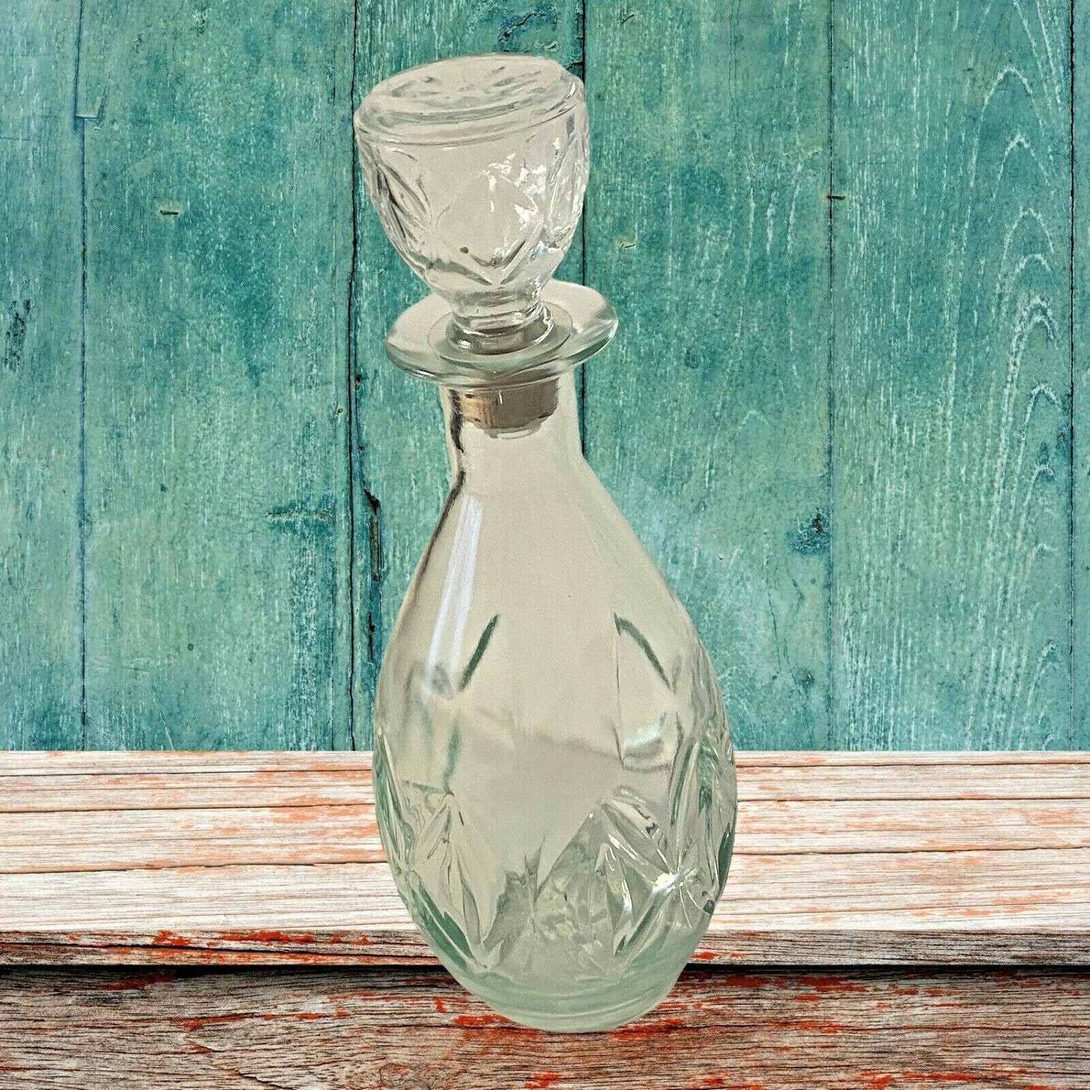 Vintage Cut Clear Light Blue Glass Liquor Bottle Decanter With Etsy