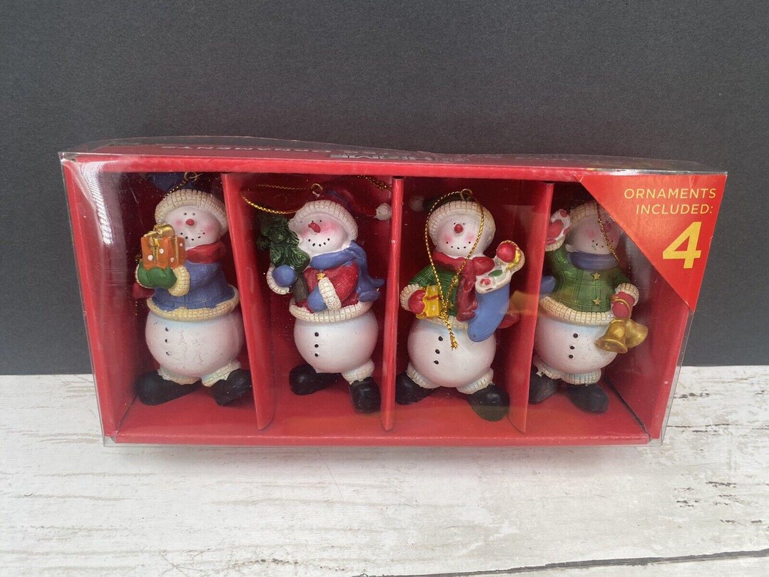 * vintage ornaments ❀ * ✴ * クリスマスセット (a) Vintage Set of 4 Snowman Christmas Holiday Ornaments Rite Aid