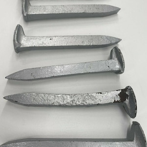 6 Antique Iron Railroad Spikes Approx 7&quot; Vintage Railway Ties Painted SILVER