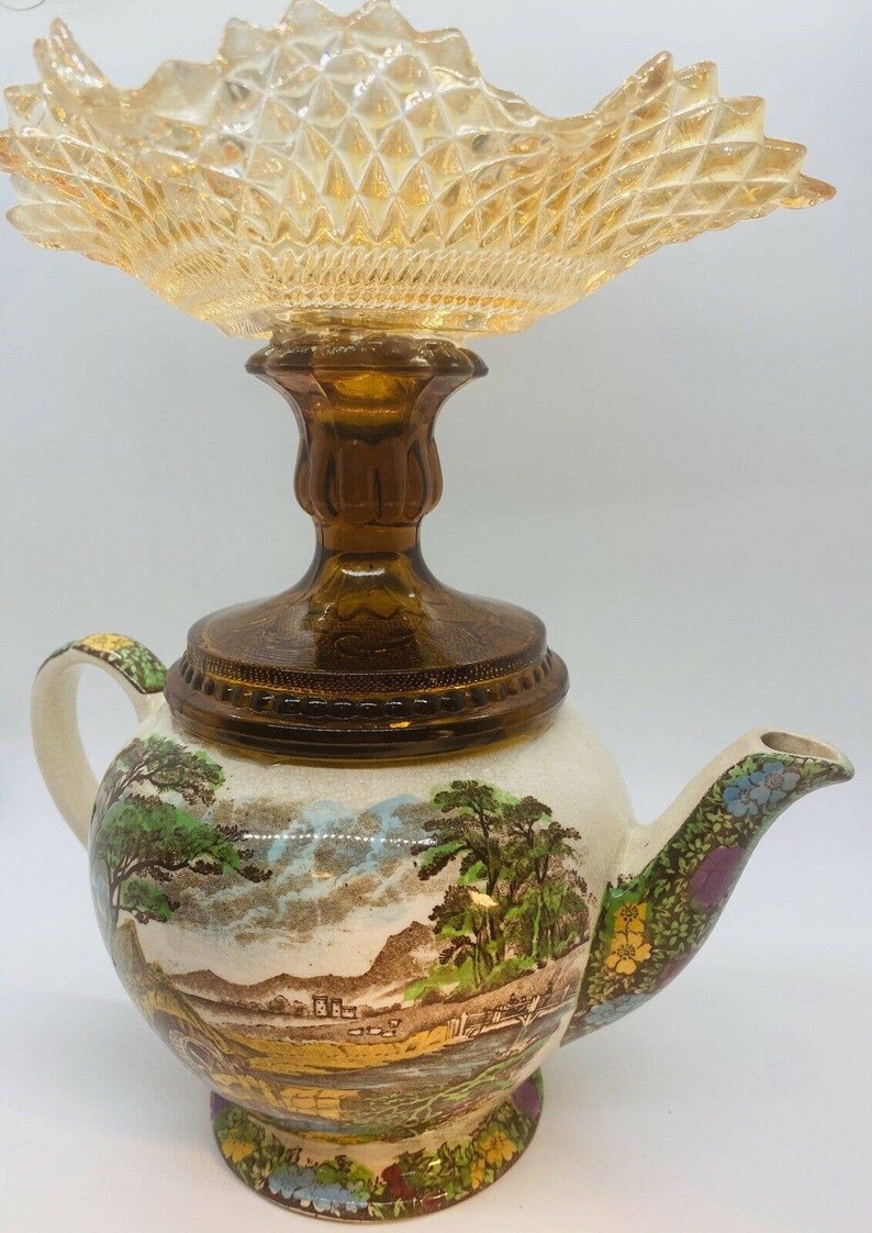 Antique Sadler the Old Mill Teapot Federal Glass Etsy