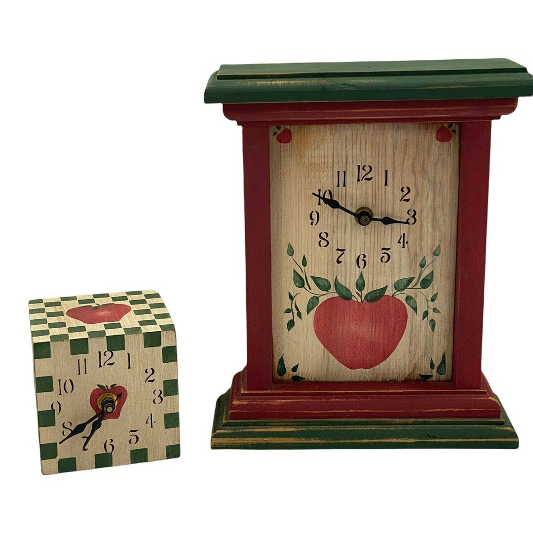 2 Vintage Wooden APPLE Clocks Country Farmhouse Mantle Etsy