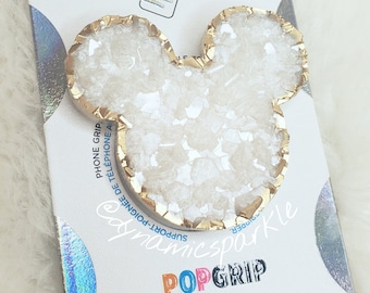 White Pearl Minnie Mouse Gemstone Druzy Agate Geode Inspired Popsocket