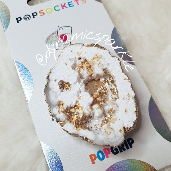 White Gold Geode Slice Agate Gemstone Inspired Popsocket