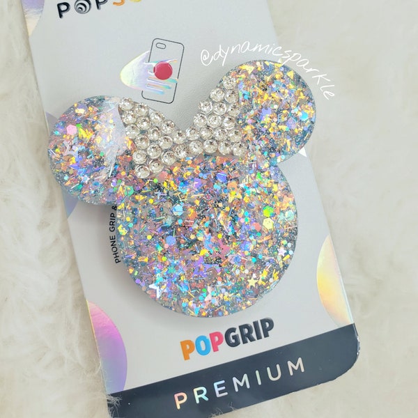 Cinderella inspired blue colorShifting Stargazing Minnie Mouse inspired bling Popsocket