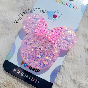 Custom All Pink  Minnie Mouse Color Shift inspired bling Popsocket