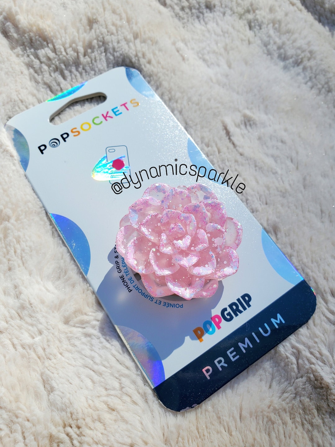 Custom Pink Succulent Flower Inspired Popsocket Phone Grip Stand