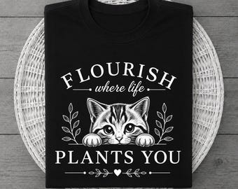 Cat Plant Lover Shirt, Gardening kitten Tee, Botanical Gift for Gardeners, Cottagecore Mom Shirt