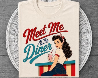 Retro Diner Shirt Vintage Pin Up Girl Milkshake Soda Shop 50s Rockabilly Graphic Tee