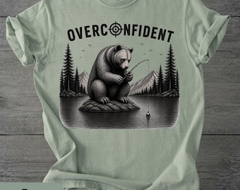 Overconfident Bear Fishing T-Shirt, Vintage Outdoor Humor Tee