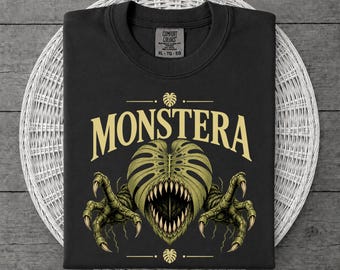 Dark Monstera Leaf Shirt, Gothic Botanical Tee, Vintage Plant Lover Gift