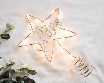 Personalised Christmas tree topper - star tree topper - Surname wire sign - wire words - Family name decorations - modern christmas decor