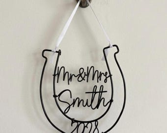 Personalised Wire Wedding Horseshoe Gift with Custom Name and Year