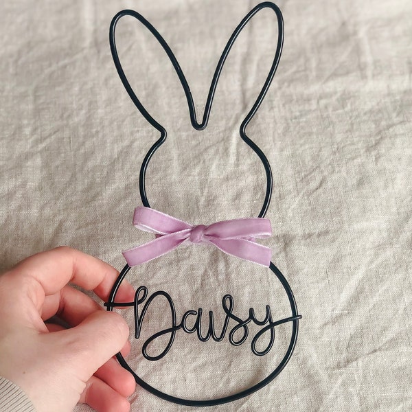 Personalised rabbit with name, easter gift, bunny decor, Easter tree bauble, wire words, memorial sign, animal lover gift, rabbit hutch sign