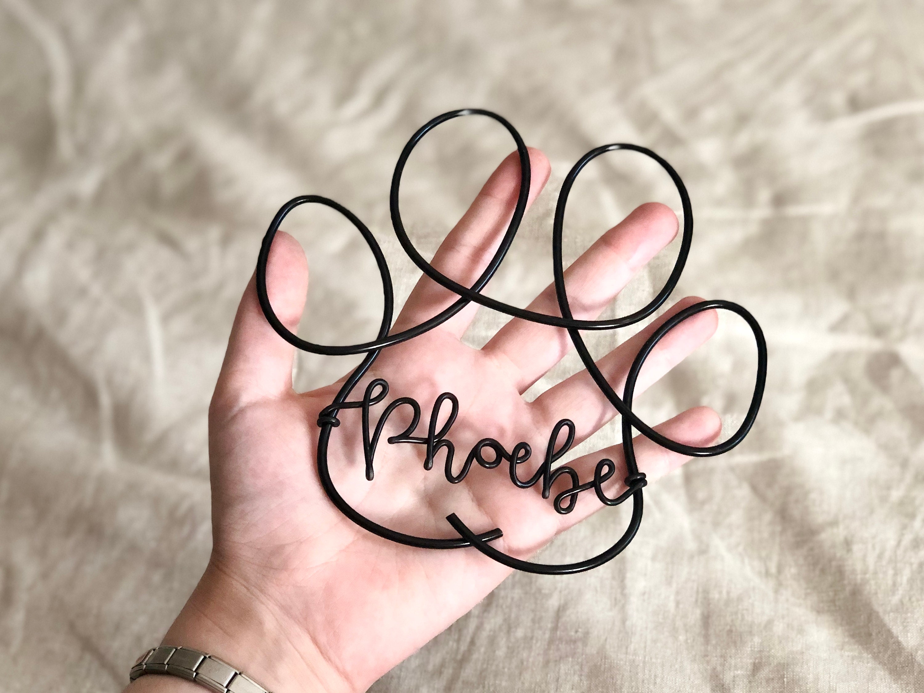 Personalised Paw Print With Name, Wire Words, Pet Memorial Sign, Animal Lover Gift, Dog Mum, Cat Mum, Pet Tribute, Pet Decor