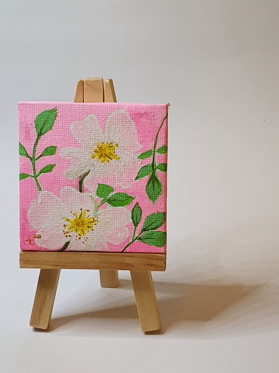 Original Canvas Painting and Easel Wild Roses | Etsy UK