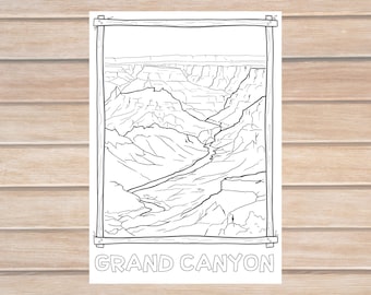 Grand Canyon Coloring Page For Adults and Kids, National Park Coloring Page, Landscape Art, Coloring Printable, PDF