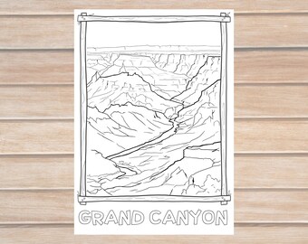 Grand Canyon Coloring Page For Adults and Kids, National Park Coloring Page, Landscape Art, Coloring Printable, PDF