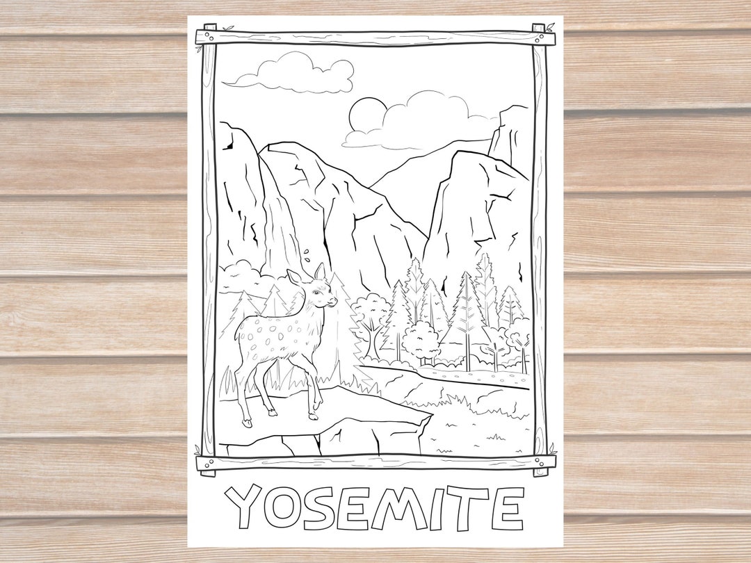Yosemite Coloring Page for Adults and Kids, National Park Coloring Page