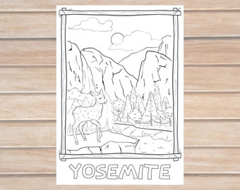 Yosemite Coloring Page For Adults and Kids, National Park Coloring Page, Landscape Art, Coloring Printable, PDF