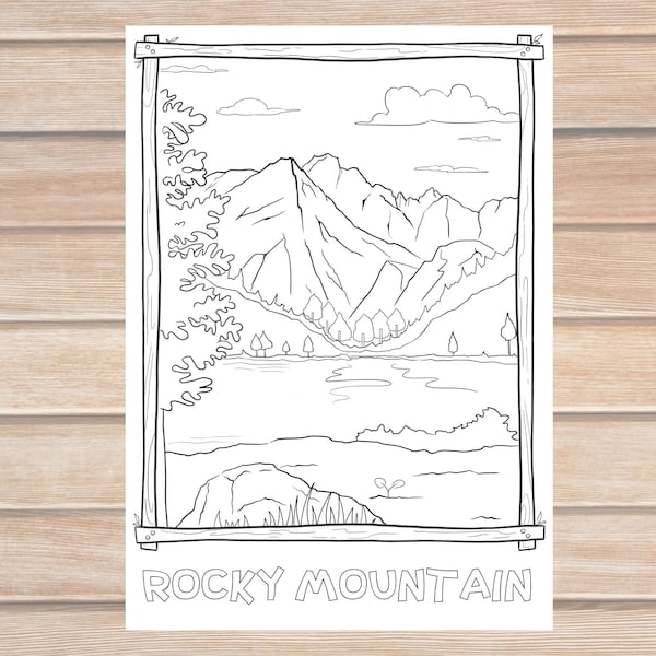 Rocky Mountain Coloring Page For Adults and Kids, National Park Coloring Page, Landscape Art, Coloring Printable, PDF