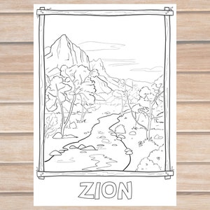 Zion Malseite für Erwachsene und Kinder, Nationalpark Malseite, Landschaft Kunst, Ausmalbilder, PDF