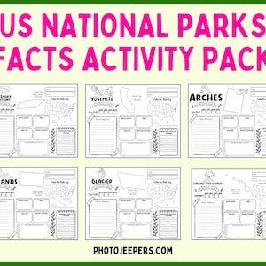 National Park Facts, National Park Printable, National Park Activity Pack, National Park Activity for Kids