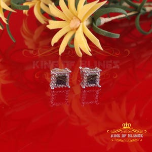King Of Bling's 925 Sterling White Silver 0.25ct Round Genuine Black Diamond 3D Square Earring