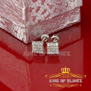 Mens Elegant Square white Gold Sterling Silver Screw Back Hip Hop Stud earrings