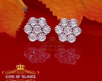 King Of Bling's 0.30ct Diamond 925 Sterling Silver Yellow Floral Earrings For Men's / Women's