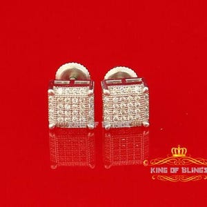 King of Bling's Aretes Para Hombre White 925 Silver 0.51ct Cubic Zirconia Square Ladies Earring