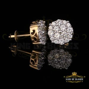 Aretes Para Hombre 925 yellow Silver Iced out CZ Round Screw Back Stud Earrings