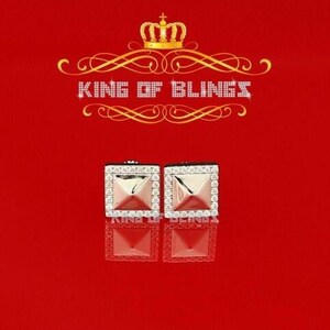 King of Bling's 925 White Sterling Silver Cubic Zirconia Women's & Men's Hip Hop Square Earring