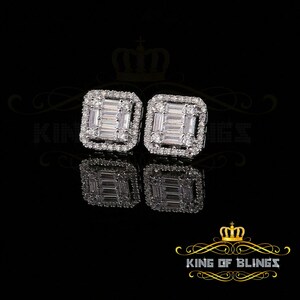 King of Bling's White 925 Silver 0.96ct Cubic Zirconia Women's Hip Hop Baugette Square Earrings