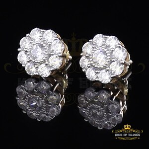 Mens Hip Hop Iced Flower Cluster yellow Sterling Silver Screw Back Stud Earrings