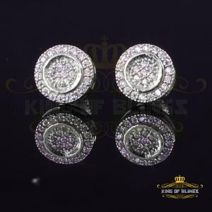King of Bling&#39;s Aretes Para Hombre 925 White Silver Women&#39;s 0.5ct Cubic Zirconia Round Earrings