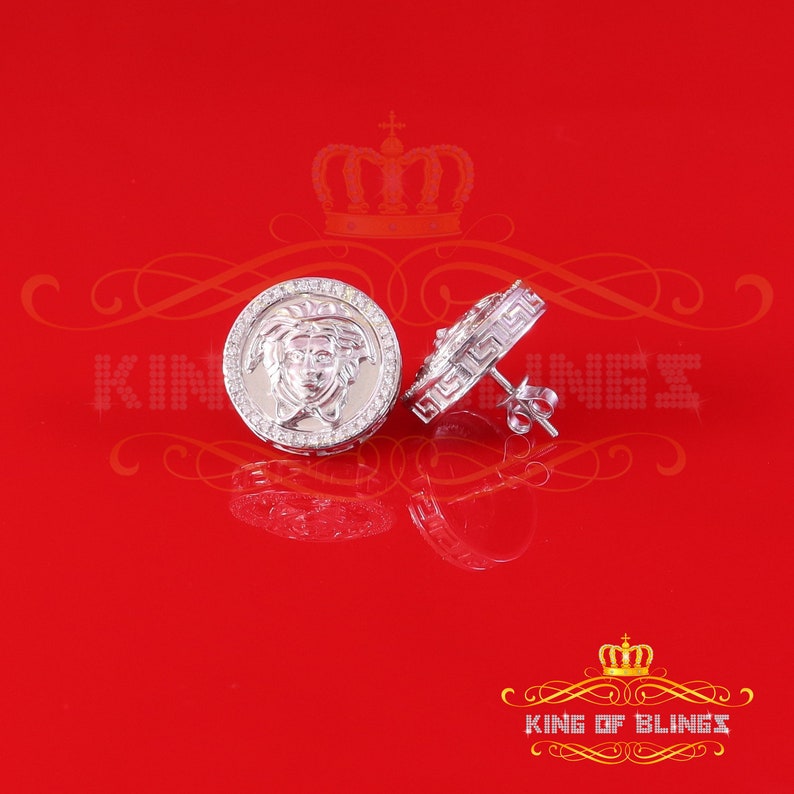 King Of Bling's Men's/Women's 925 Silver White 0.50 ct VVS 'D' Moissanite Medusa Stud Earrings image 7