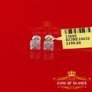 King Of Bling's 0.10ct Diamond 925 Sterling Silver White Square Earring For Men's / Women's image 9