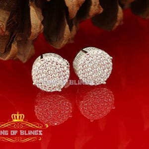 King of Bling's Aretes Para Hombre 925 White Silver Women's & Men Cubic Zirconia Round Earring